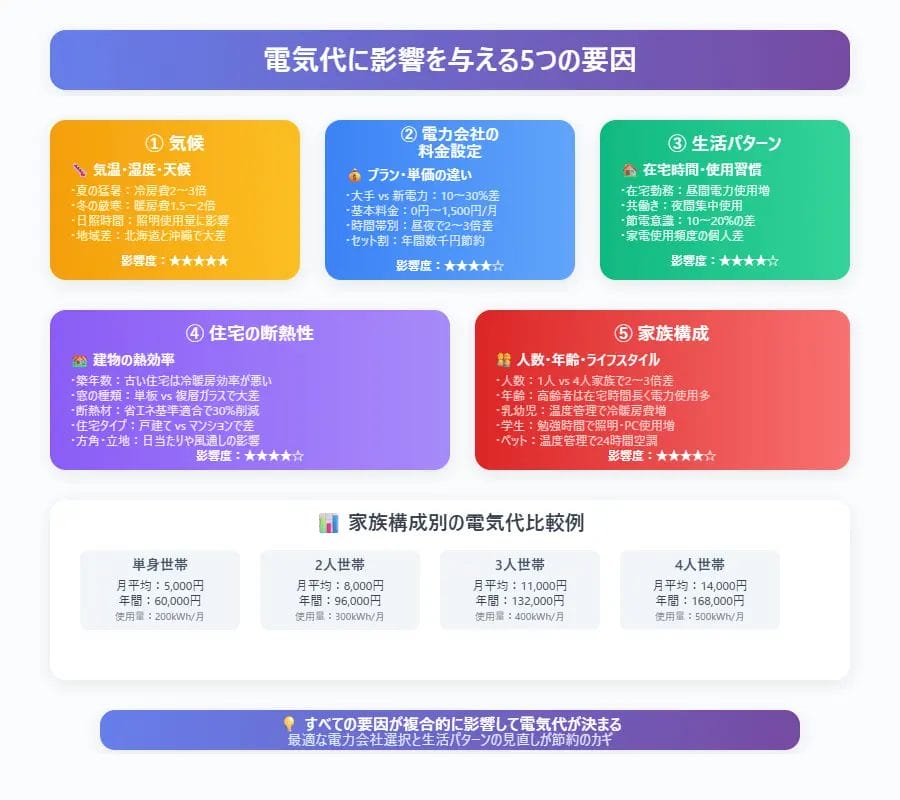 電気代に影響を与える5つの要因